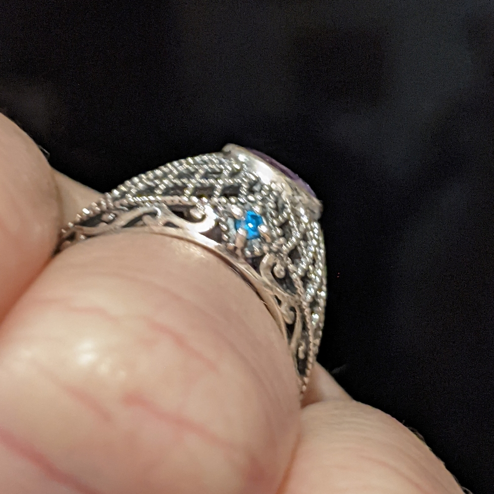 Amethyst & Blue Topaz .925 Silver Ring, size 8 - Picture 10 of 16